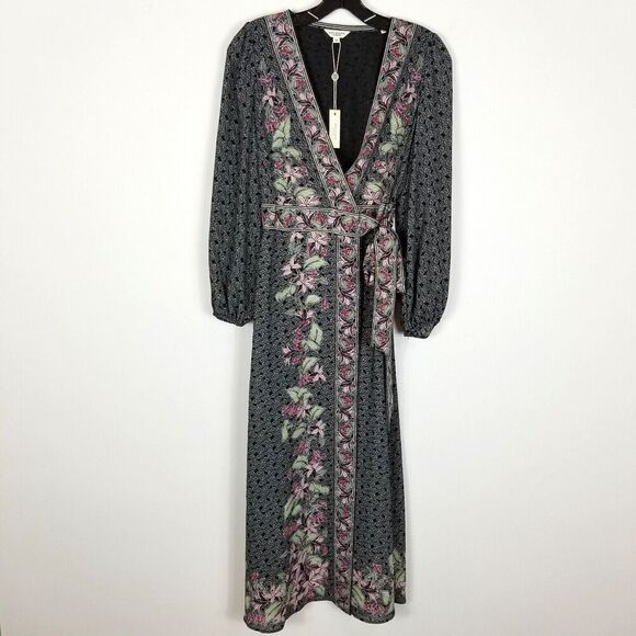 Max Studio womens V-Neck Dress Maxi Size XS Wrap Floral Tie Waist - Picture 1 of 11